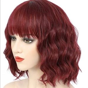 Human hair blend mix red bob wave wig